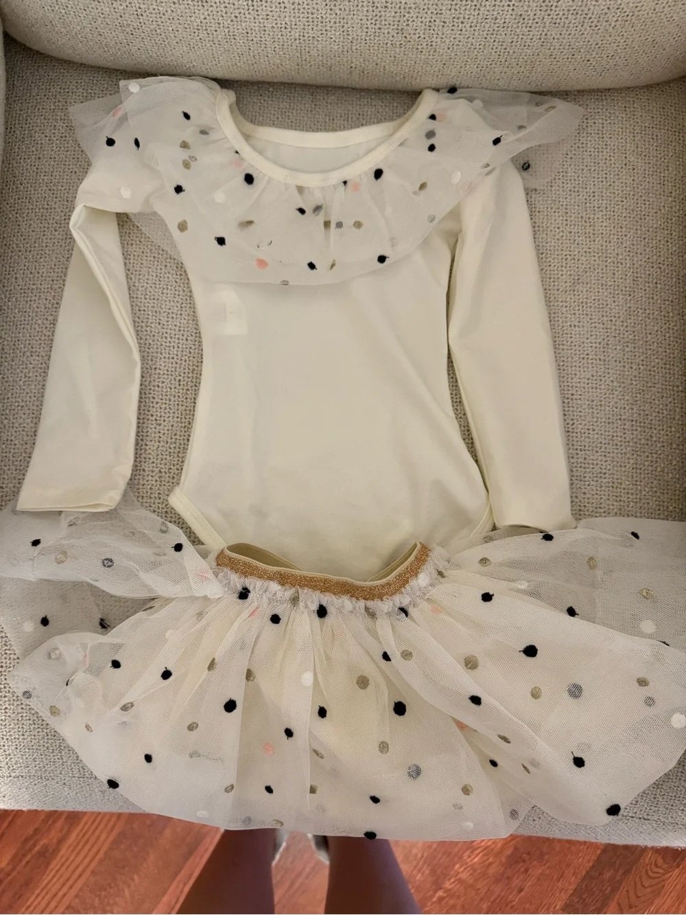 Ivory Polka Dot Tulle Ballet Costume for Kids